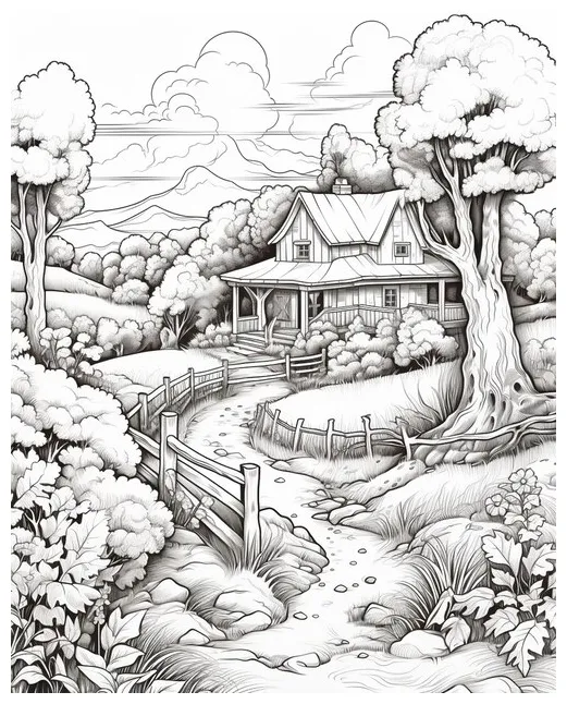 Farm Scene Coloring Page | Premium AI-generated image