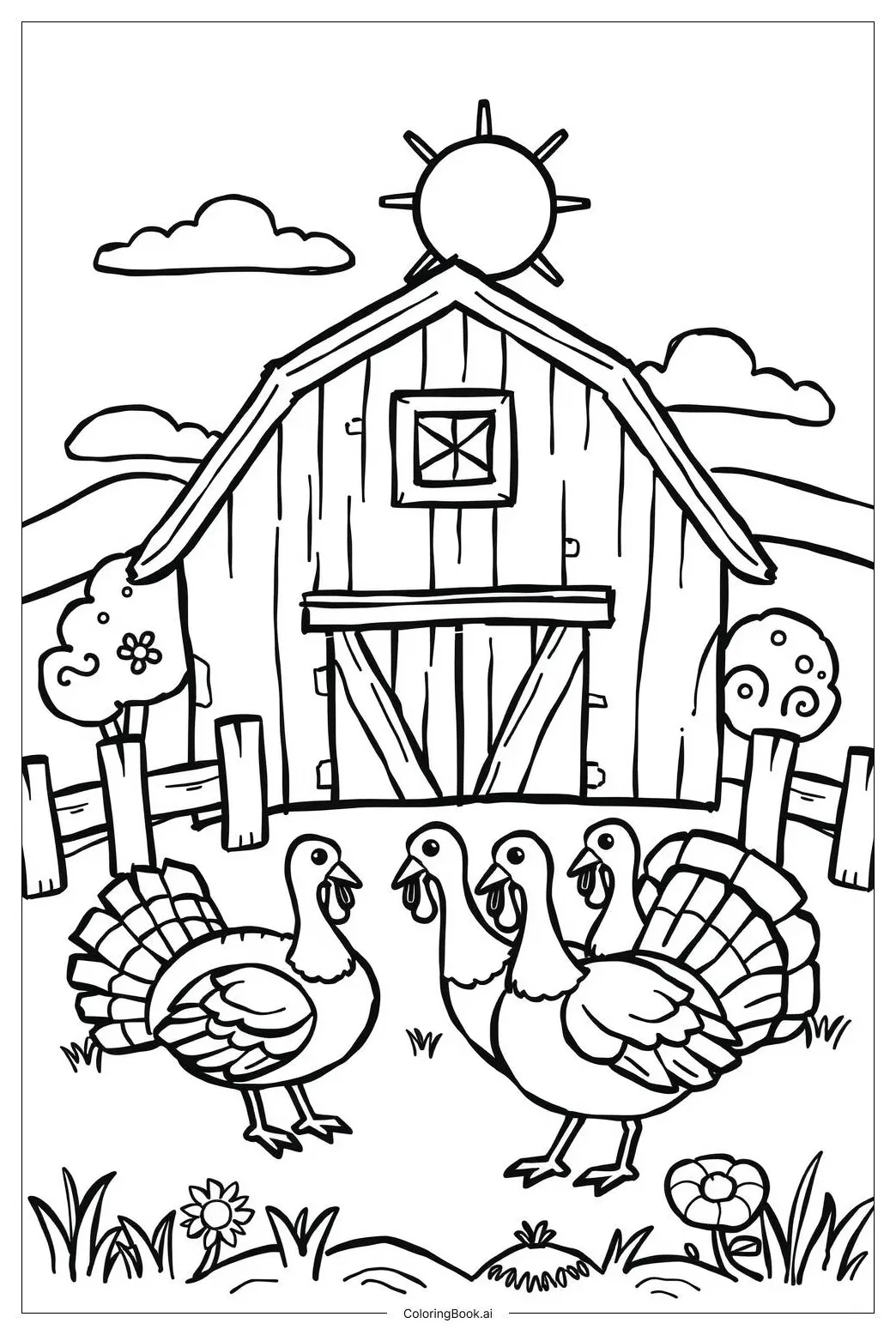 Farm Scene Coloring Farm Animals Printable Adult Coloring Page From
