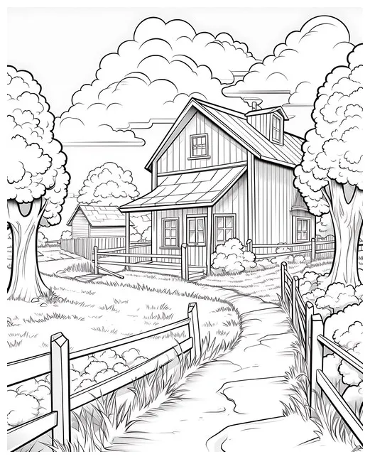 Premium Photo | Farm Scene Coloring Page in Photorealistic Style