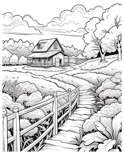 Farm Scene Coloring Page in Photorealistic Style | Premium AI-generated