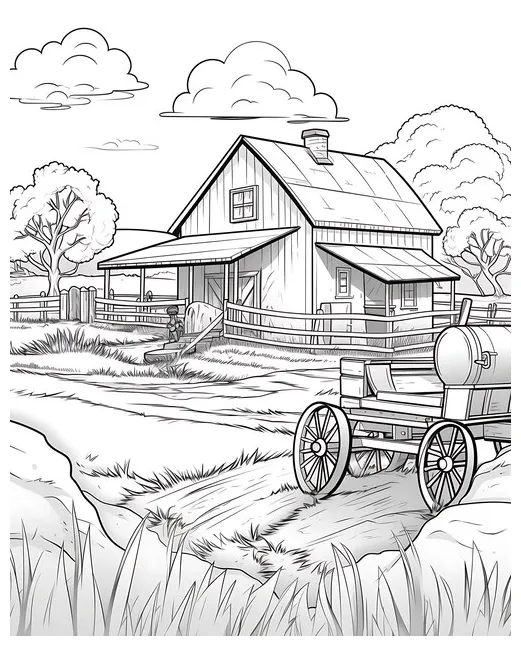 Farm Scene Coloring Page in Photorealistic Style | Premium AI-generated