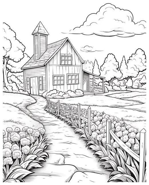 Farm Scene Coloring Page in Photorealistic Style | Premium AI-generated