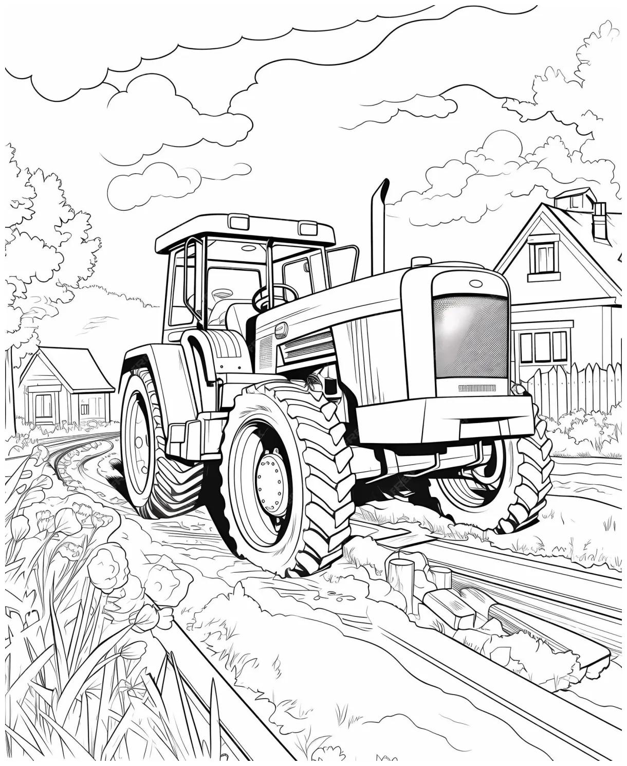 Premium ai farm from above cartoonstyle coloring page with printable coloring page