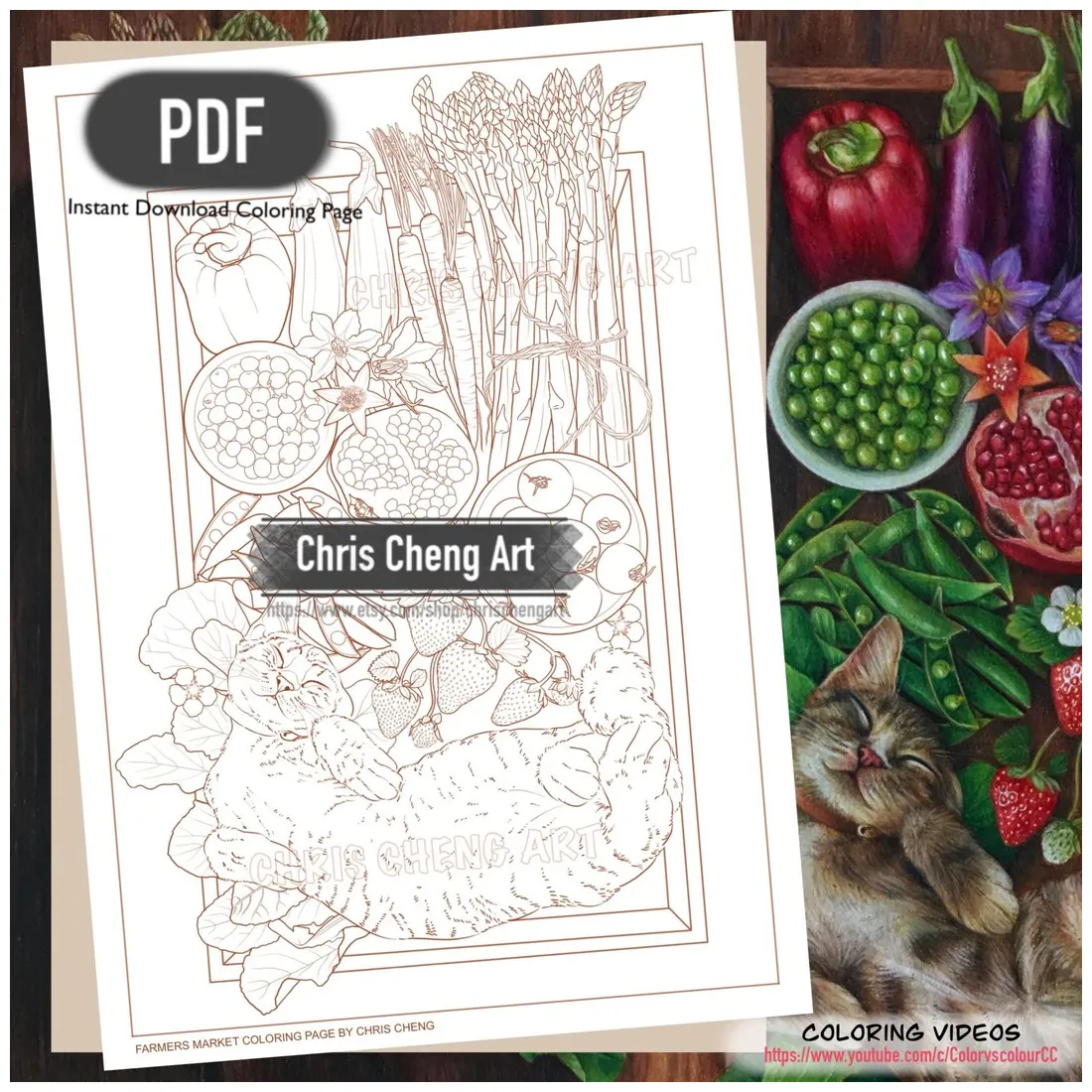 Coloring page "farmers market" instant download printable file pdf