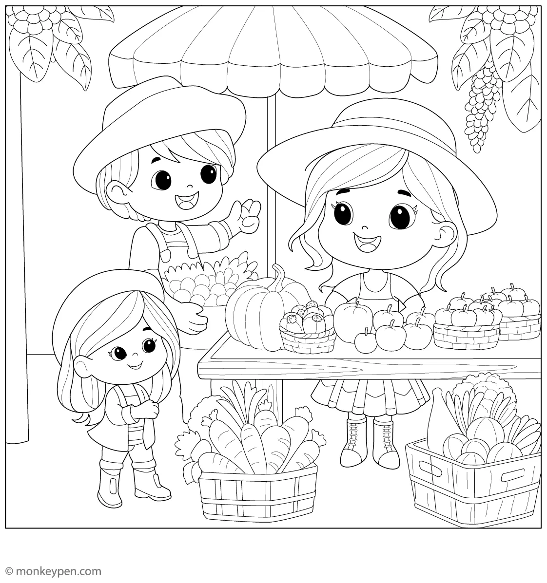 Farmers market coloring page free pdf for kids fun