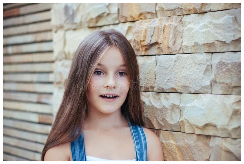 Model little beautiful girl with long hair, street fashion near the printable coloring page