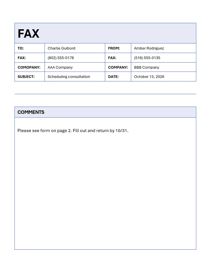Fax cover sheet