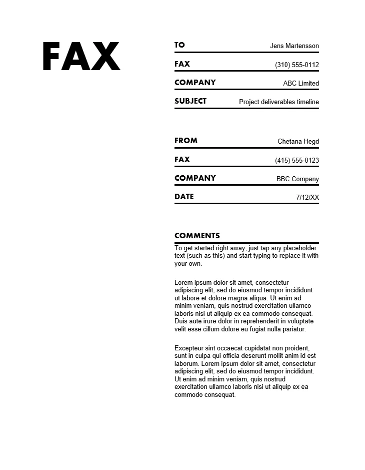 Fax cover sheet