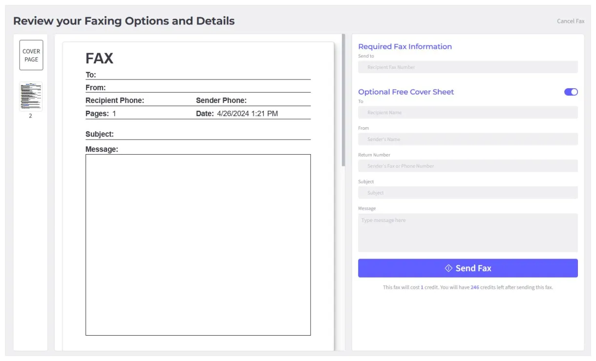 Free cover sheet for faxing how it works