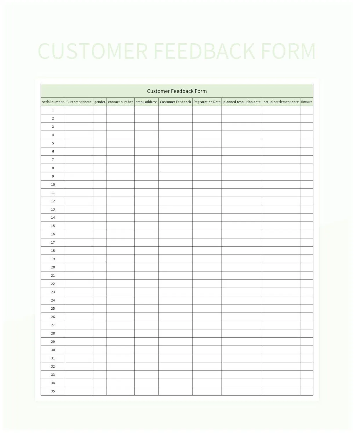 Customer feedback form excel template and google sheets file for free