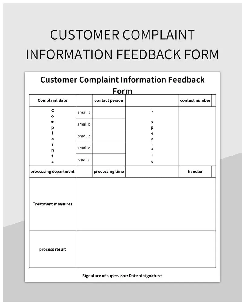 Customer complaint information feedback form excel template and google