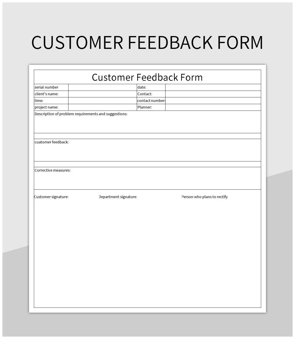 Customer feedback form excel template and google sheets file for free