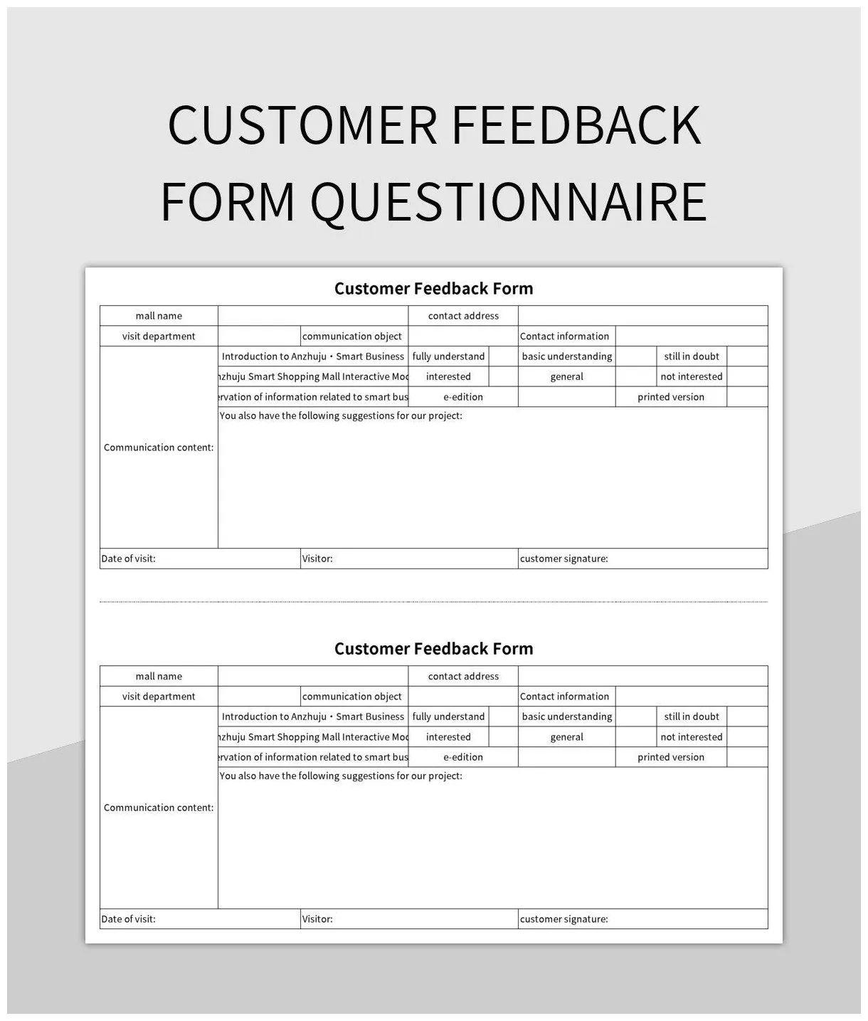 Customer feedback form questionnaire excel template and google sheets printable coloring page