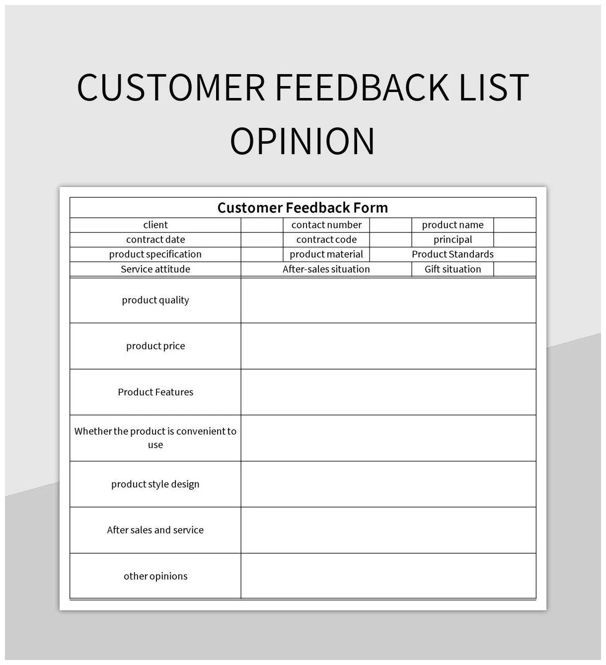 Customer feedback form questionnaire excel template and google sheets
