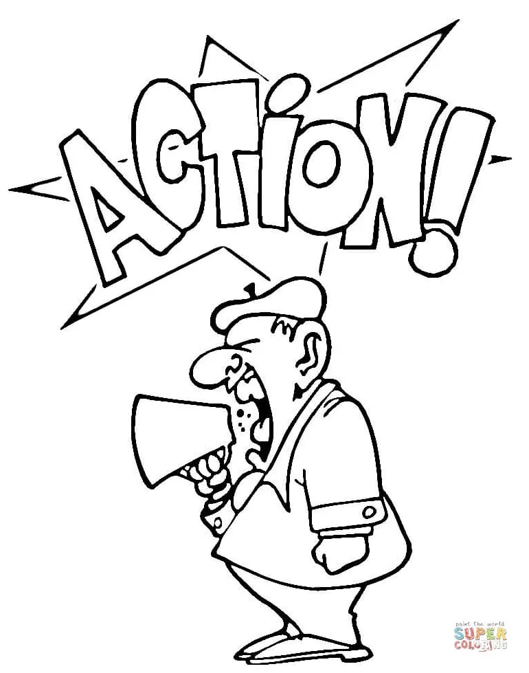 Film director "action!" coloring page free printable coloring pages