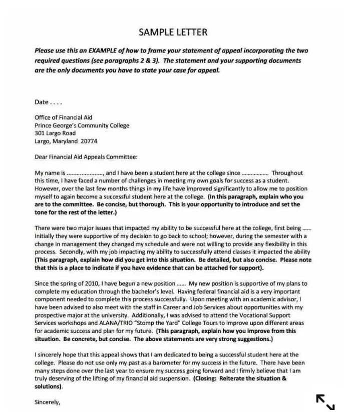 Financial aid reinstatement appeal letter example infoupdate