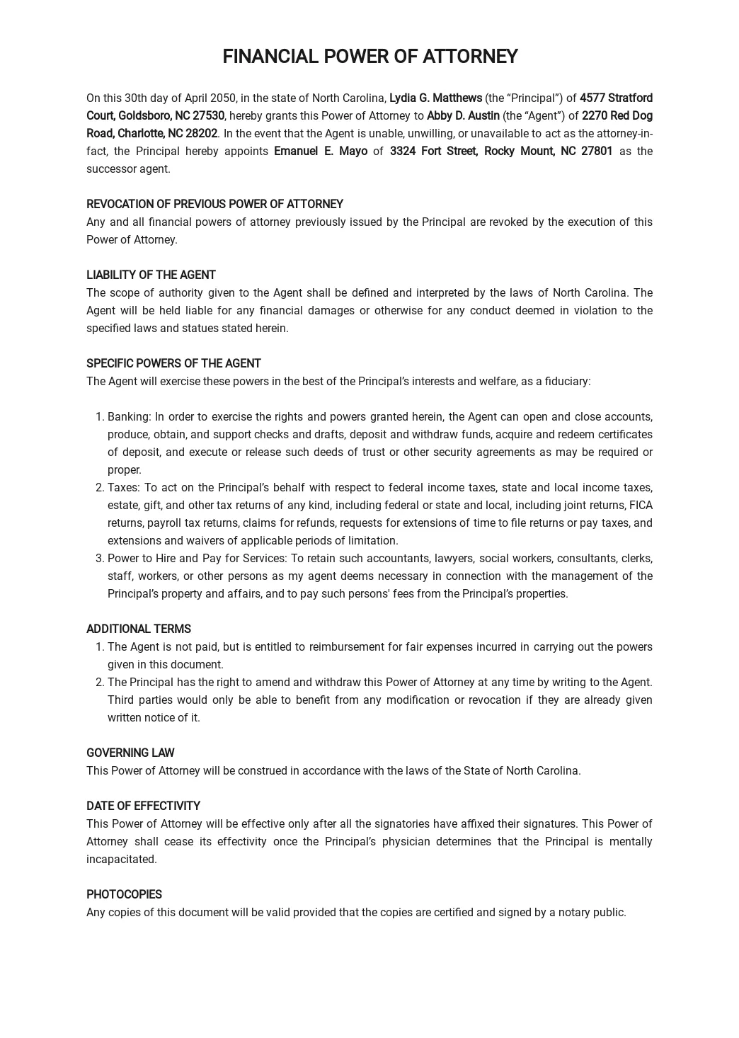 Free Sample Financial Power of Attorney Template - Google Docs, Word