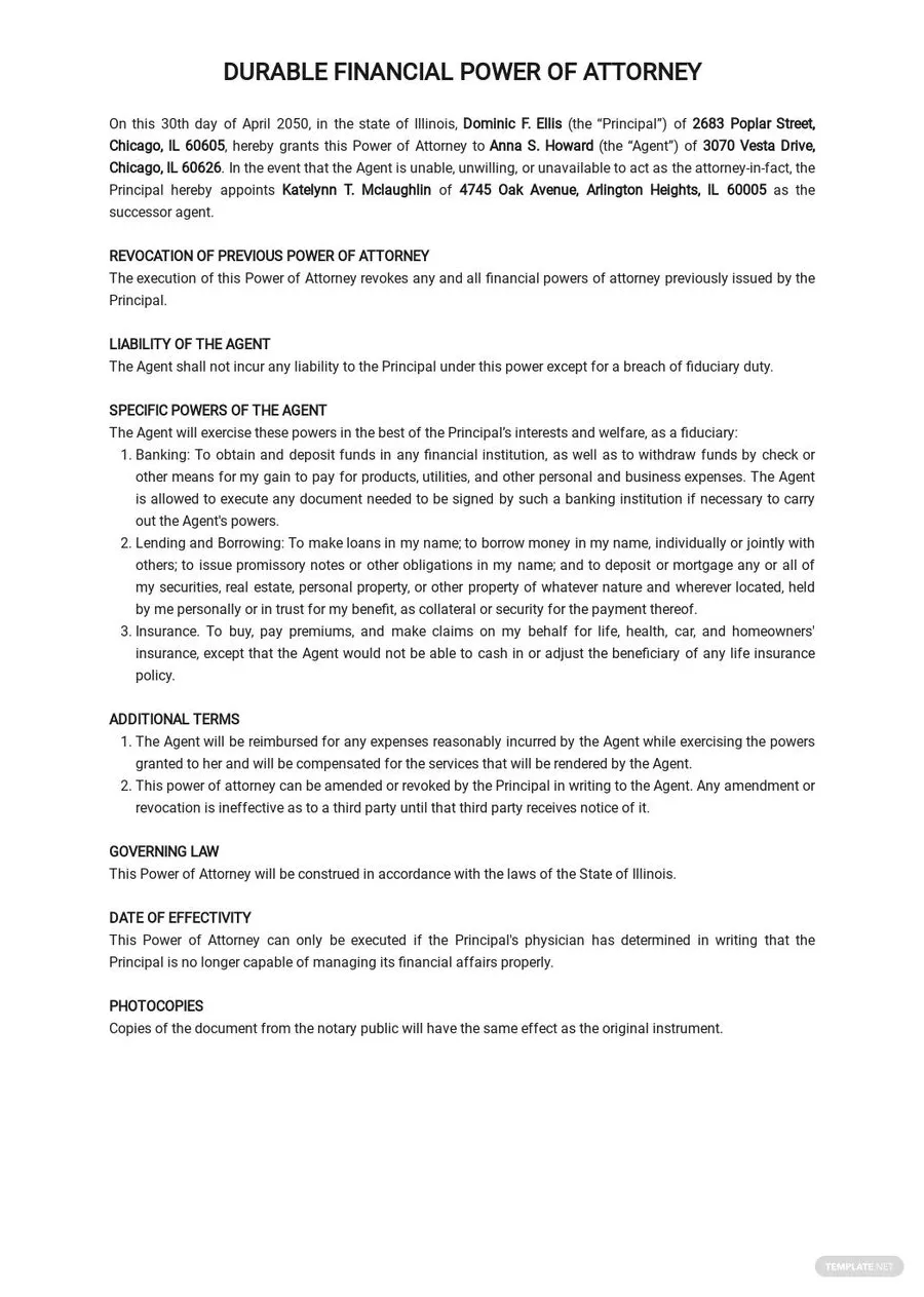Sample Financial Power of Attorney Template in Word, Google Docs