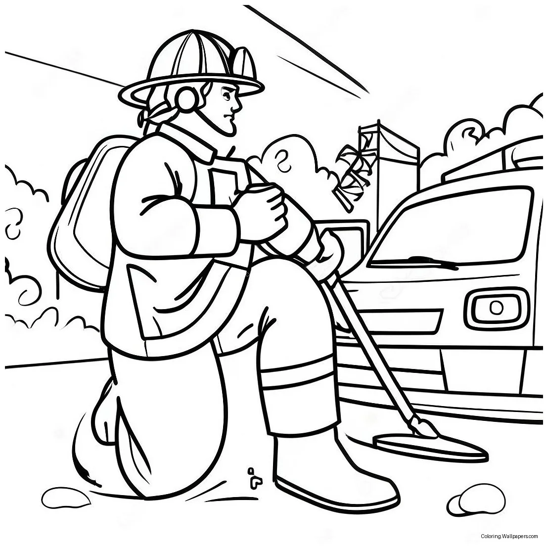 Brave Firefighter At Work Coloring Page (28945-22866)