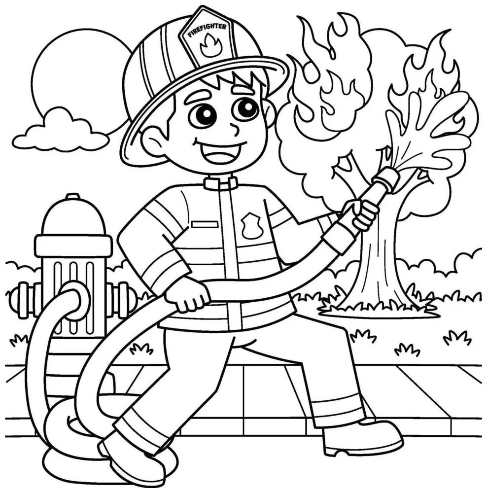 Firefighter Putting Out a Fire Coloring Page 45389879 Vector Art at