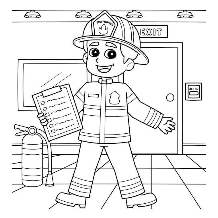 Premium Vector | Firefighter with a Fire Safety Checklist Coloring