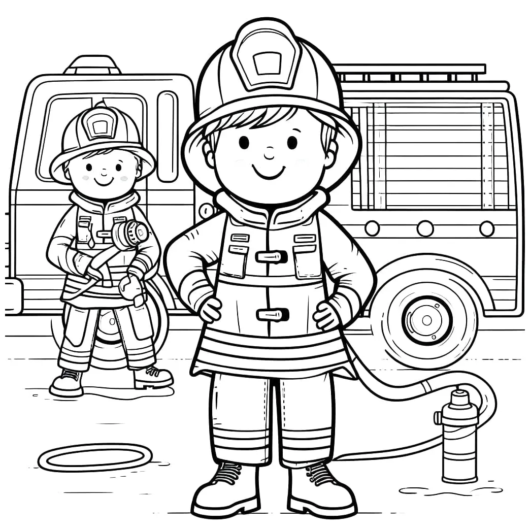 Happy Firefighters coloring page - Download, Print or Color Online for Free