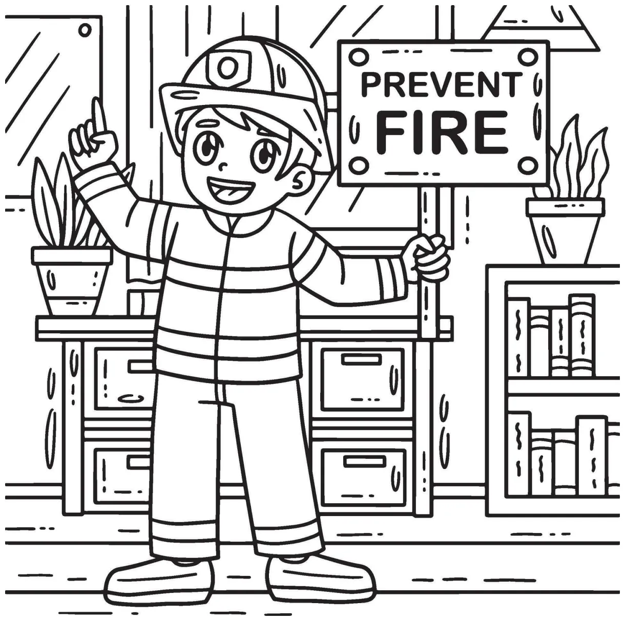 Firefighter Holding a Reminder Coloring Page 34329365 Vector Art at