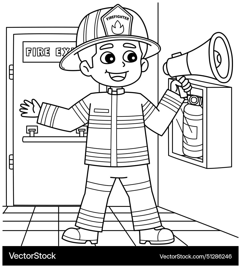 Firefighter holding a megaphone coloring page Vector Image