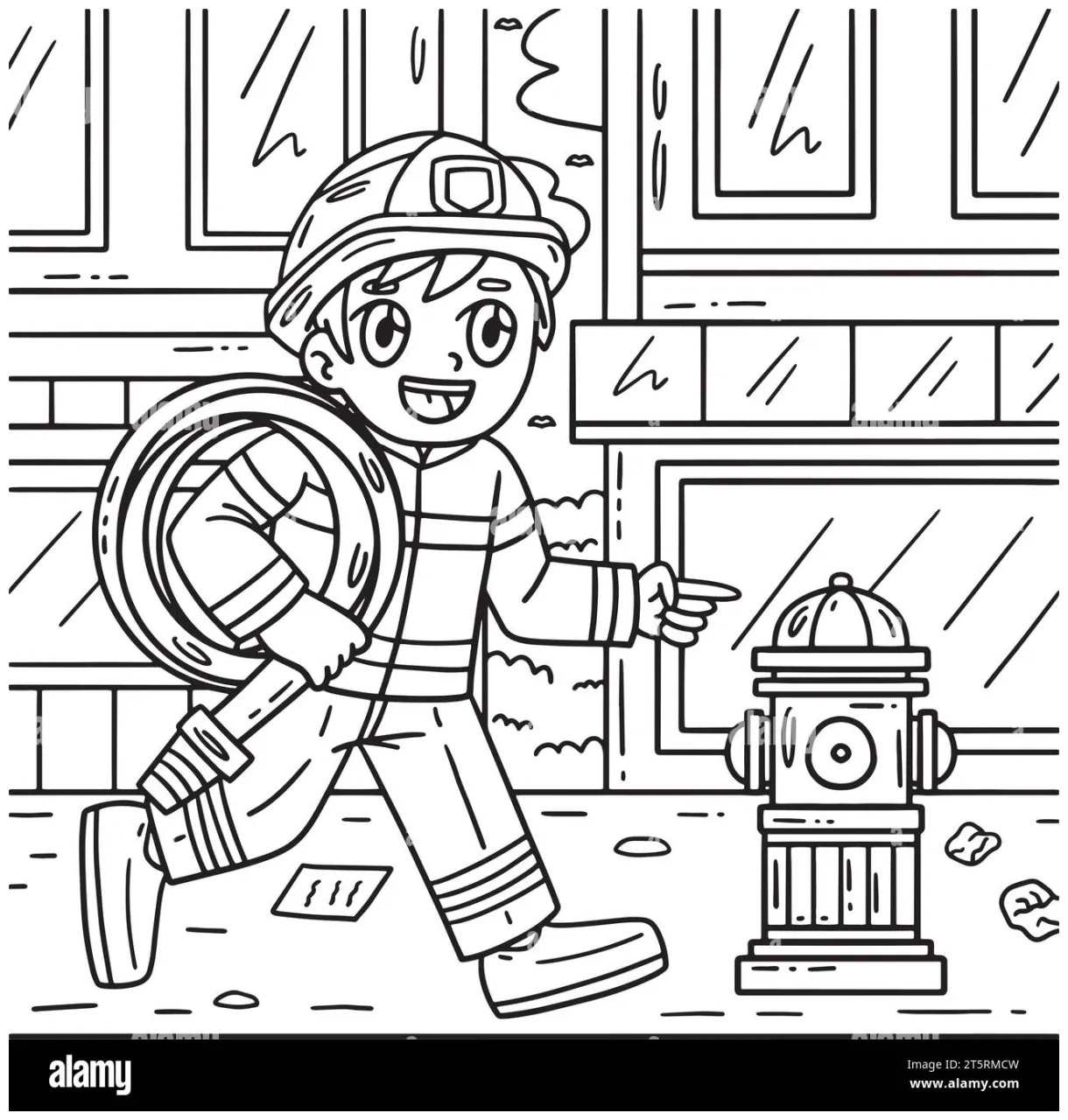 Firefighter and Fire Hydrant Coloring Page Stock Vector Image & Art - Alamy