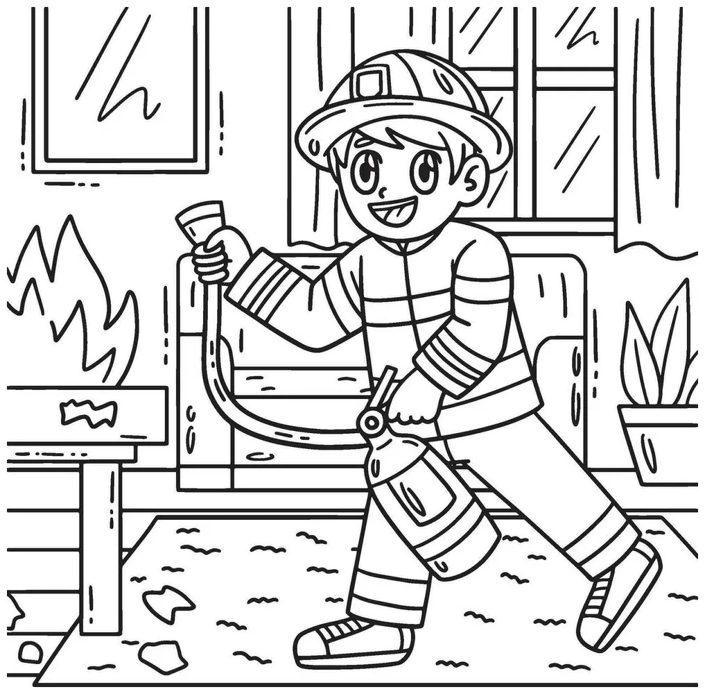 Firefighter with Fire Extinguisher Coloring Page 34329252 Vector Art at