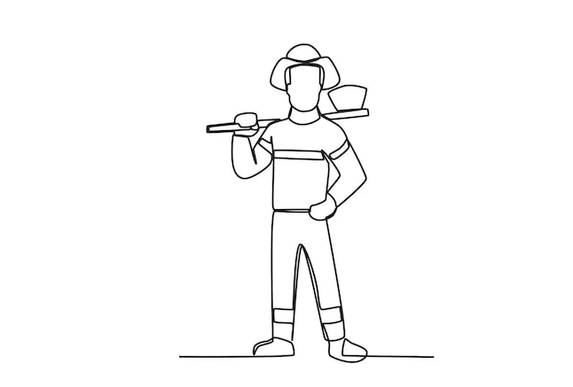Premium Vector | A firefighter stood holding an axe on his back