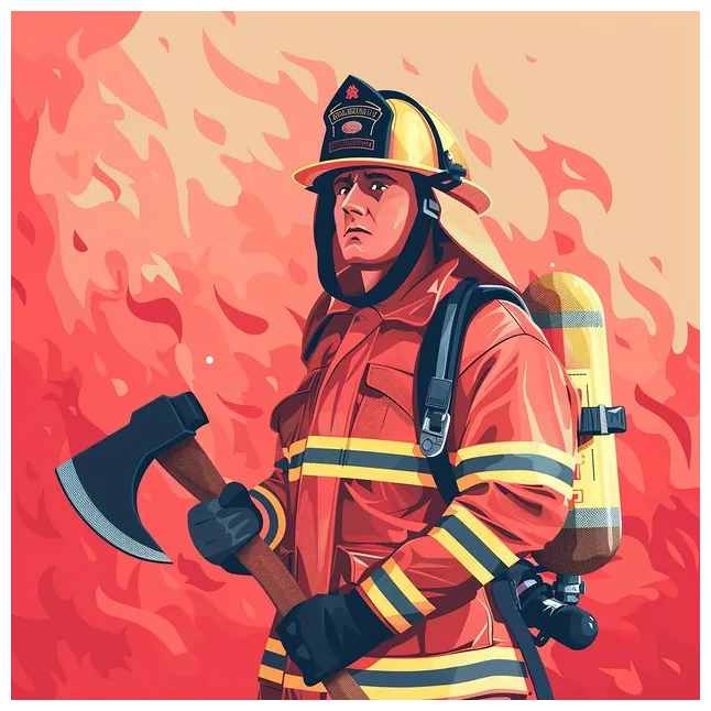 Firefighter Holding Axe Vector Illustration | Premium AI-generated image