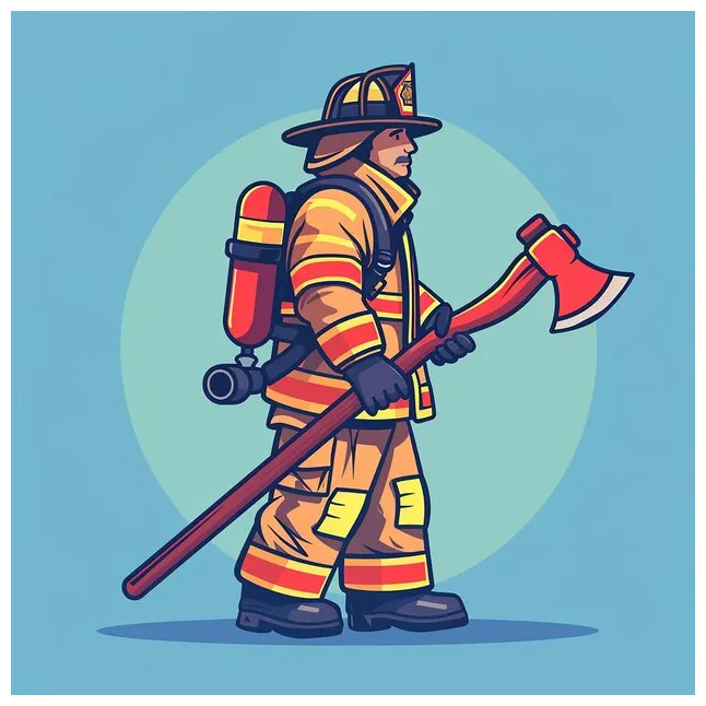 Firefighter holding axe vector illustration premium ai-generated