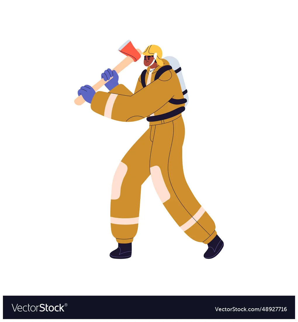 Firefighter holding axe in hands emergency vector