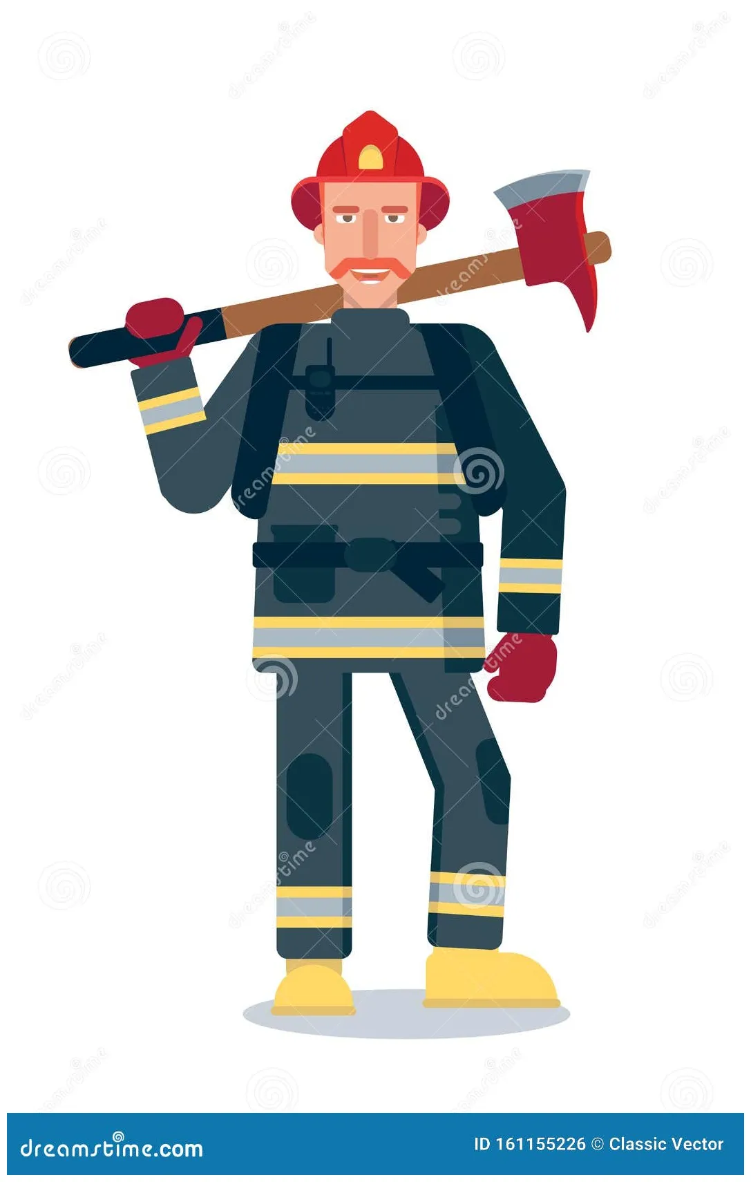 Firefighter holding axe flat vector illustration stock vector