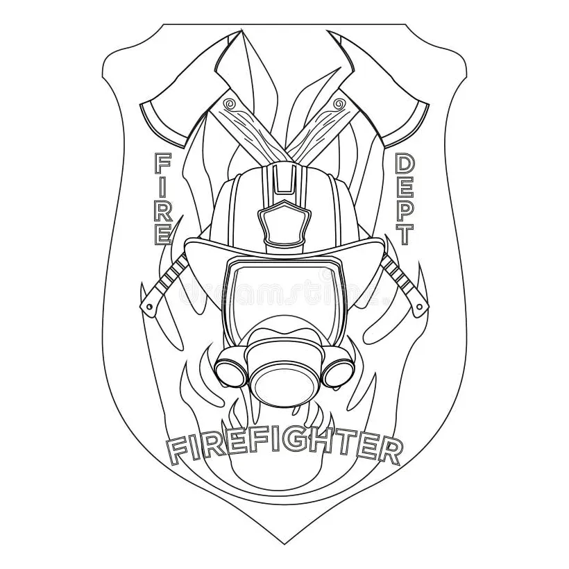 Firefighter Badge Coloring Page. Firefighter Axes and Hydrant on Shield