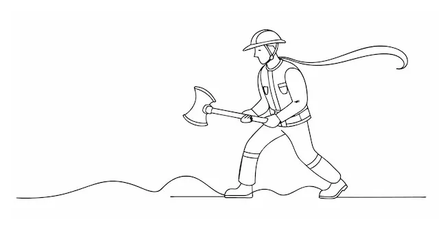 Premium Vector | Continuous One Line Drawing of a Firefighter Holding Axe