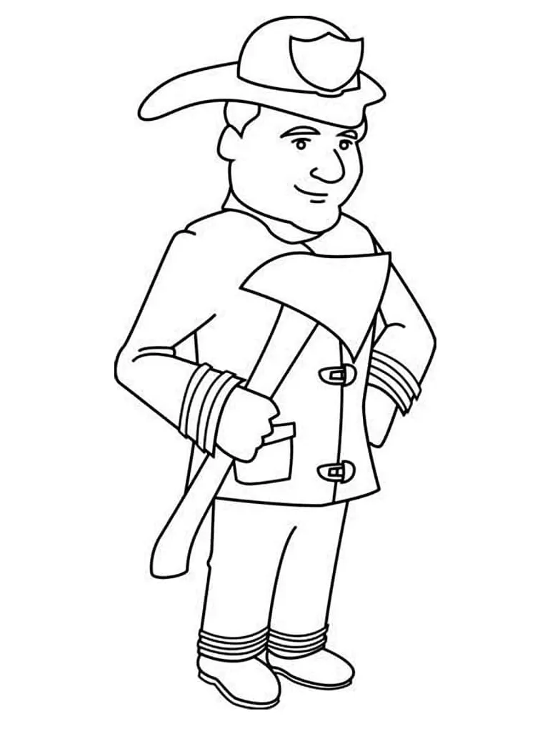 Firefighter with axe coloring page download, print or color online