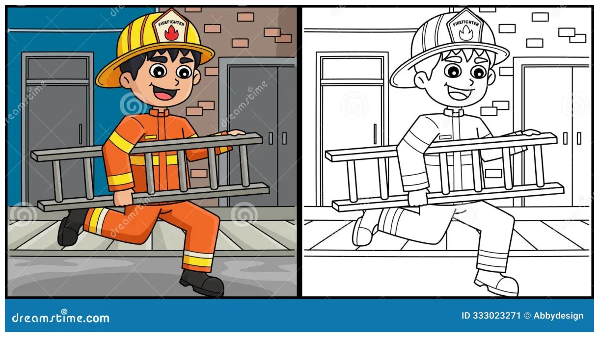 Firefighter holding a megaphone coloring page cartoon vector