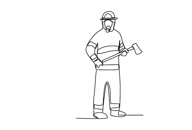 Premium vector a fully clothed firefighter holding an axe firefighter