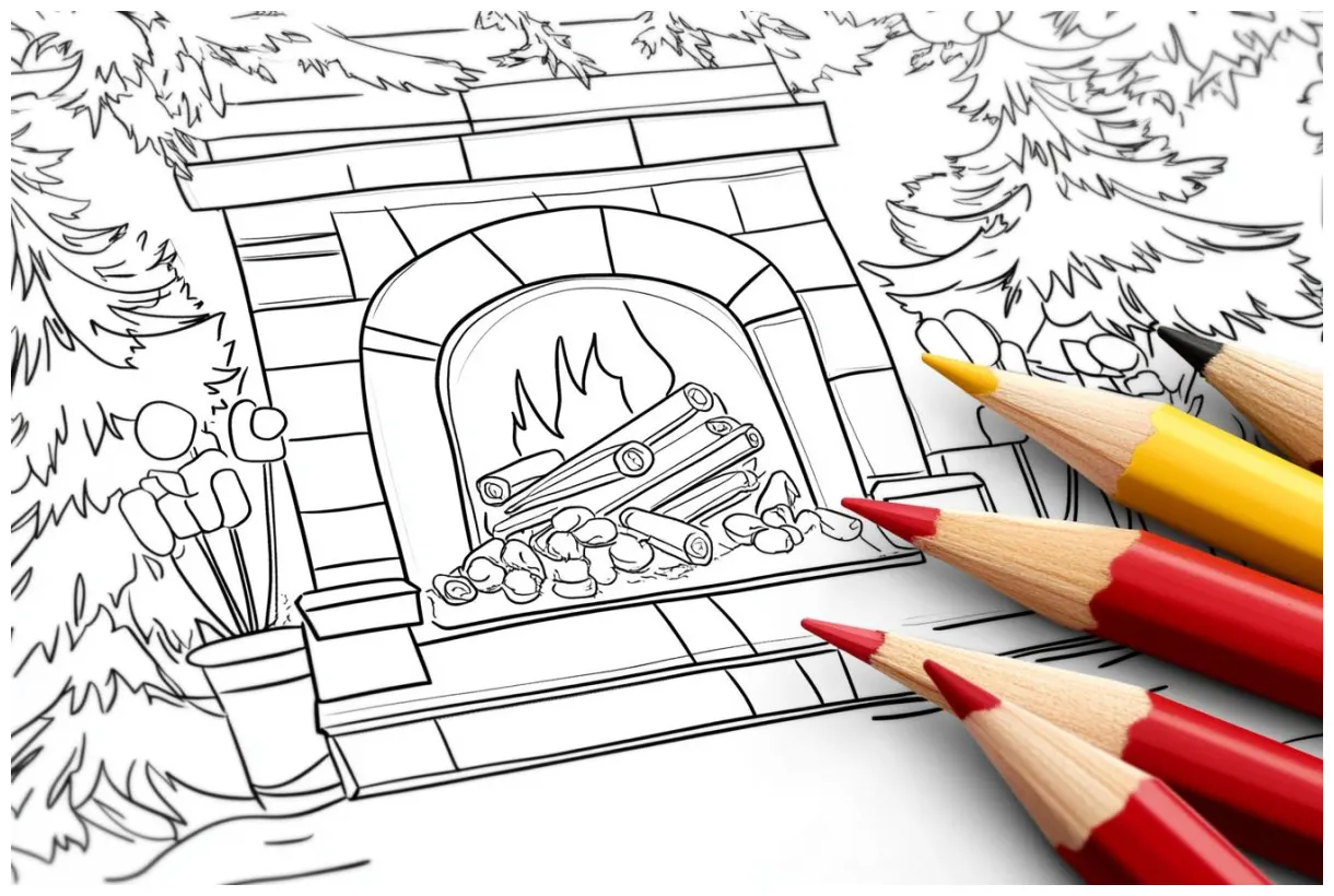 Fireplace coloring pages cozy winter fun mrcoloring