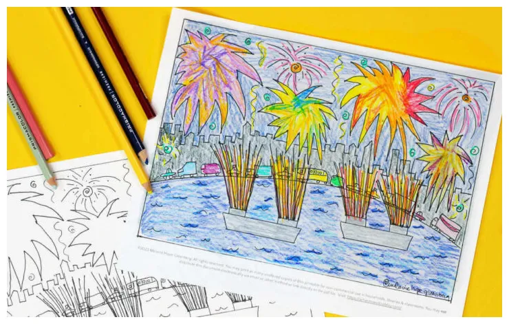 Exploding fireworks coloring page