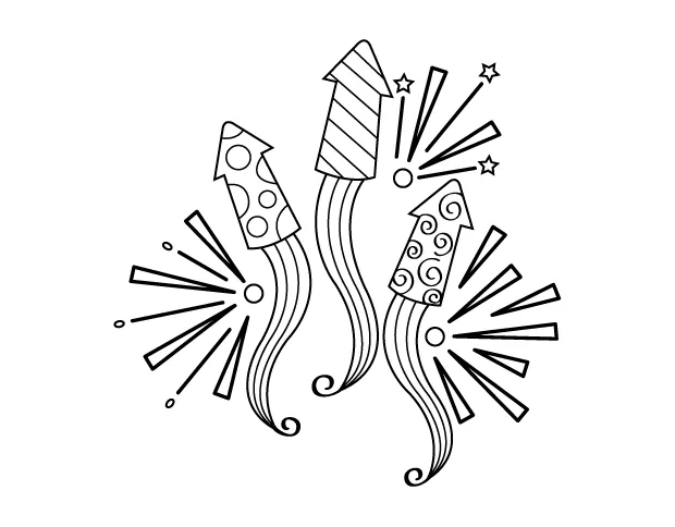 Printable festive fireworks coloring page