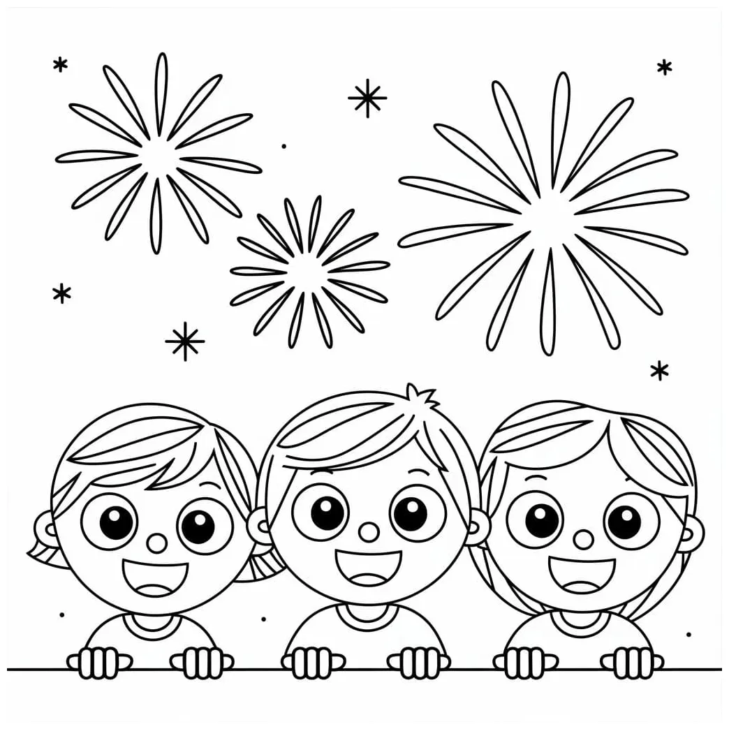 Kids and fireworks coloring page download, print or color online for free