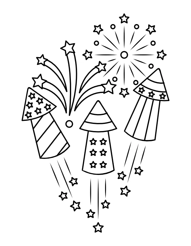 Printable fourth of july fireworks coloring page