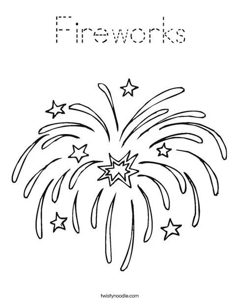 Fireworks coloring page tracing twisty noodle