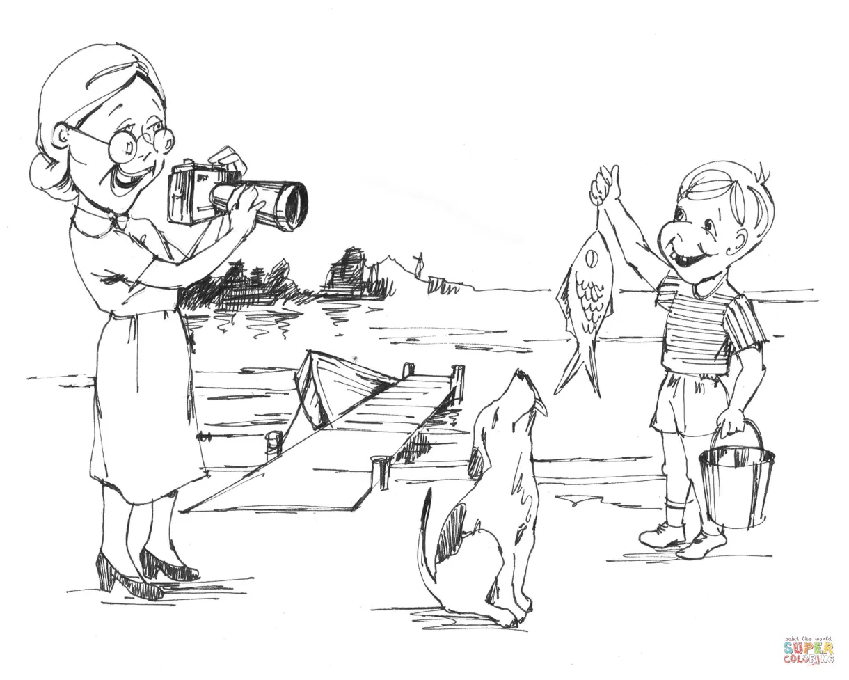 Boy Catches a Fish coloring page | Free Printable Coloring Pages