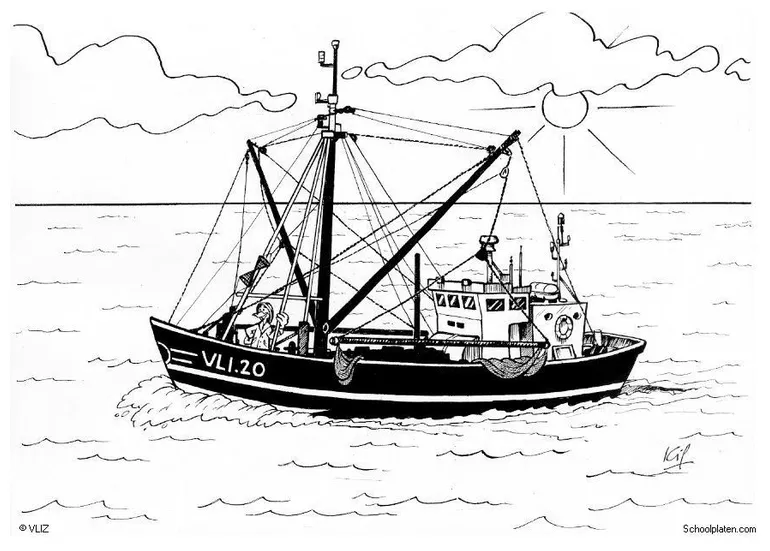 Coloring Page fishing boat - Free printables - Img 5495