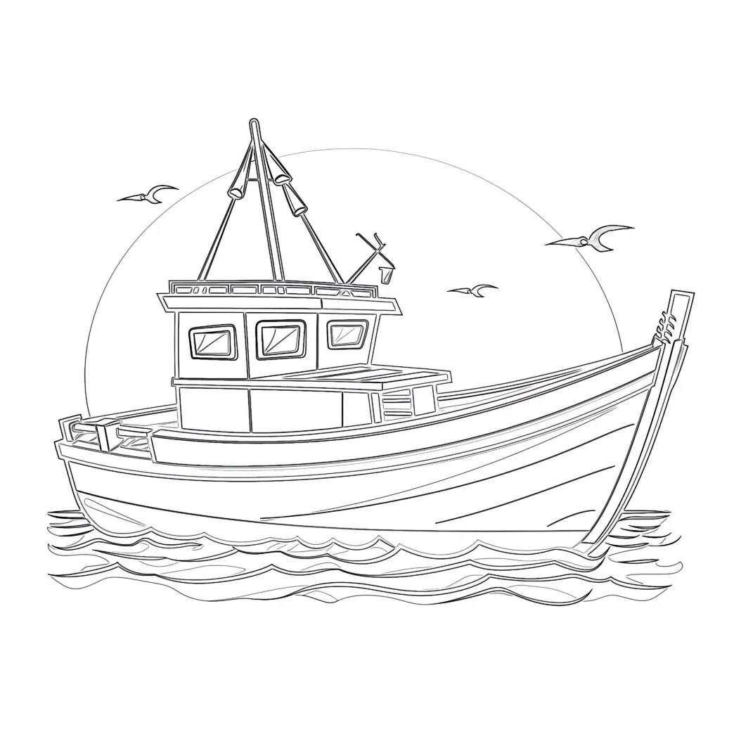 Fishing Boat Coloring Page | Coloring Pages Mimi Panda