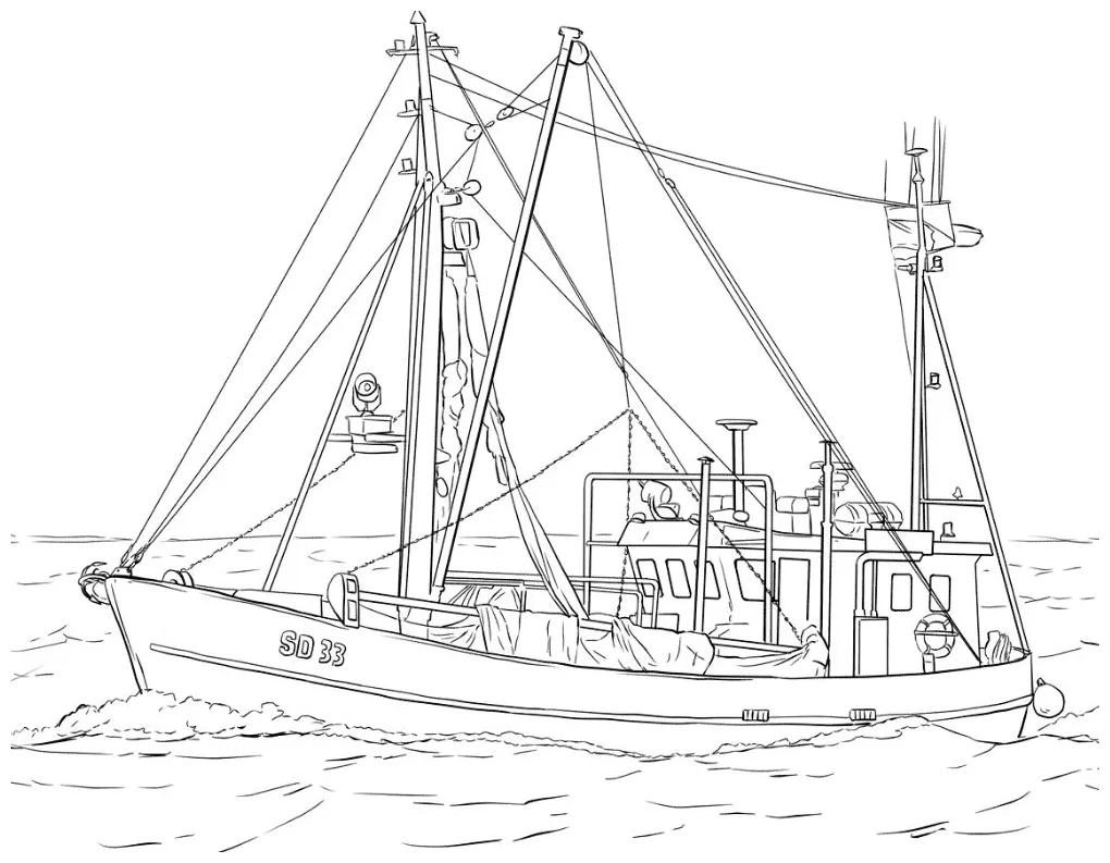 Free Fishing boat coloring sheet sheet and PDF to print